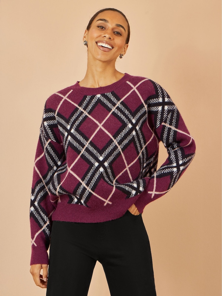 Yumi Red Argyle Check Relaxed Jumper - Image 1 of 3