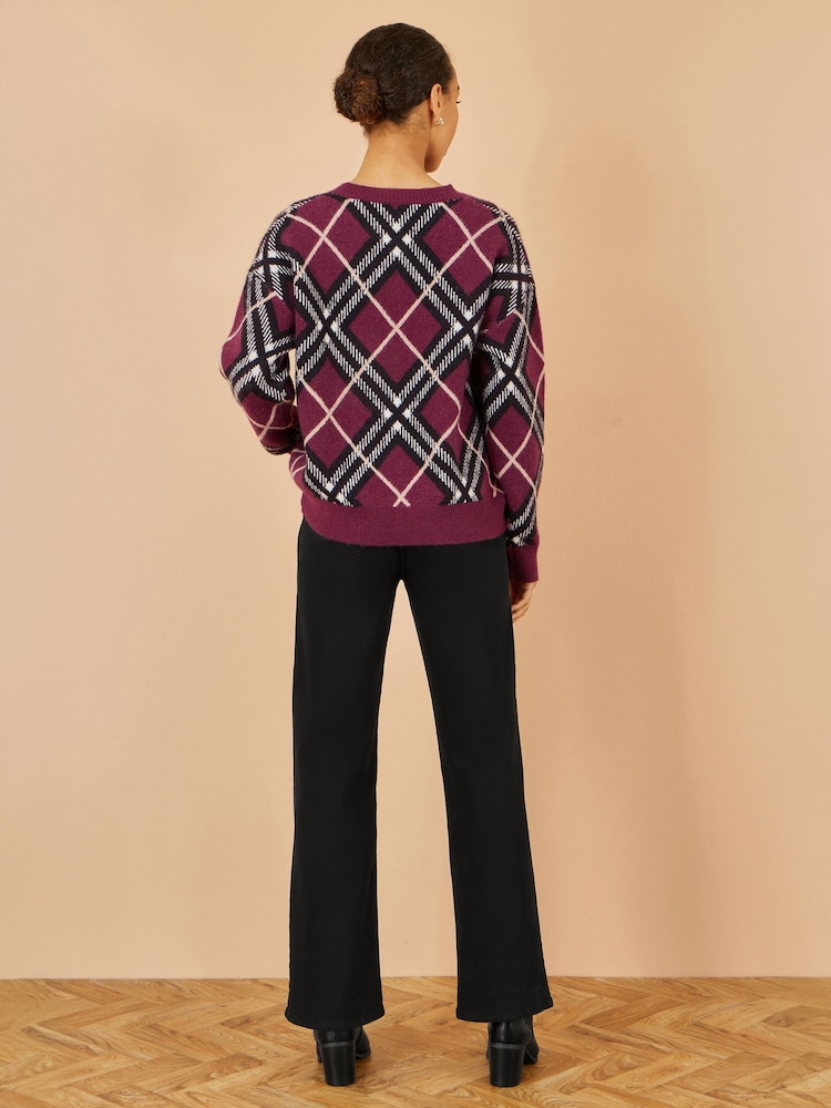 Yumi Red Argyle Check Relaxed Jumper - Image 2 of 3