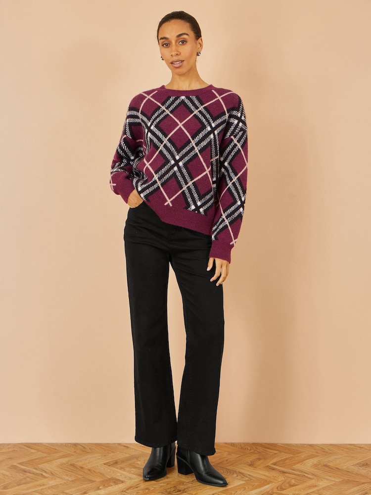 Yumi Red Argyle Check Relaxed Jumper - Image 3 of 3 Yumi Red Argyle Check Relaxed Jumper - Image 3 of 3