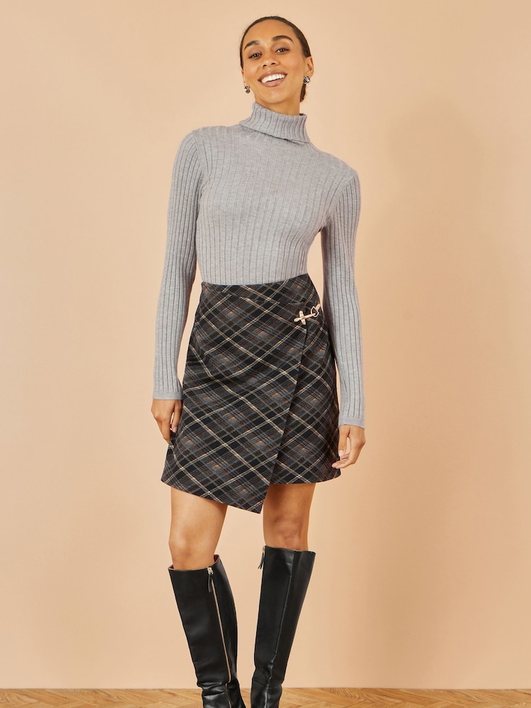 Yumi Black Check Wrap Skirt With Buckle - Image 1 of 3