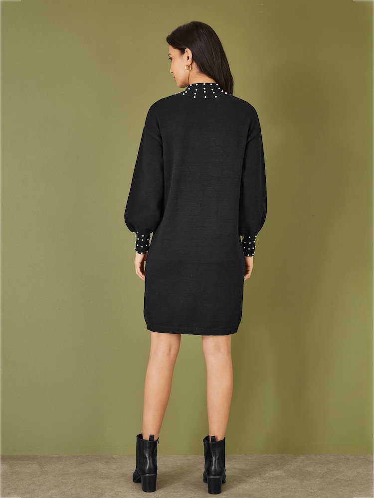 Buy Yumi Black Pearl Detail Knitted Relaxed Jumper Dress from the