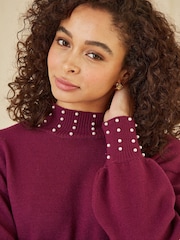 rdeča - Yumi Pearl Detail Knitted Relaxed Jumper Dress - Slika 4 iz 4