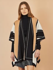 Yumi Brown Colour Block Cape Poncho - Image 1 of 4