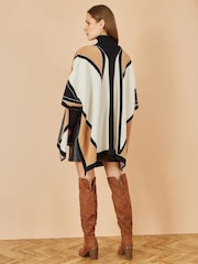 Yumi Brown Colour Block Cape Poncho - Image 4 of 4