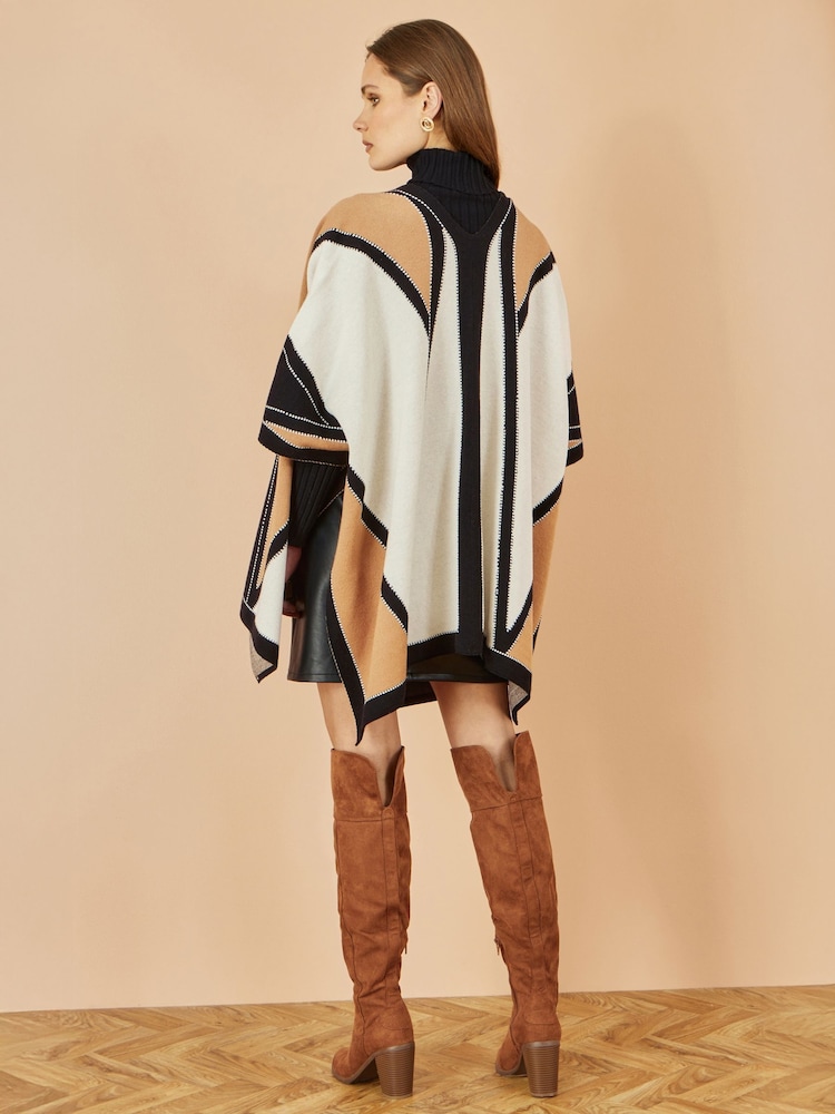 Yumi Brown Colour Block Cape Poncho - Image 4 of 4