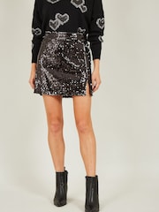 Yumi Black Sequin Mini Skirt - Image 3 of 4