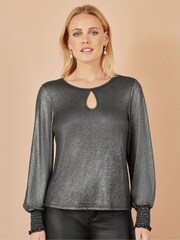 Yumi Black Metallic Bow Back Top - Image 1 of 5