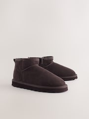 Chocolate Brown Suede Standard/Wide Fit Water Repellent Faux Fur Ankle Boots - Image 2 of 5