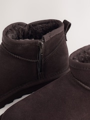 Chocolate Brown Suede Standard/Wide Fit Water Repellent Faux Fur Ankle Boots - Image 5 of 5