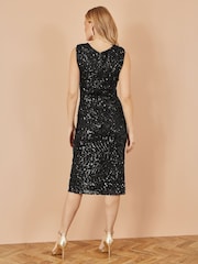 Yumi Black Sequin Fitted Wrap  With Split Hem Dress - Image 5 of 5