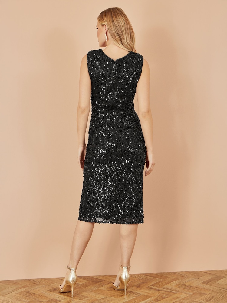 Yumi Black Sequin Fitted Wrap  With Split Hem Dress - Image 5 of 5