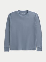 Azul - Hollister Crew Neck Textured Wash Long Sleeve T-Shirt - Imagen 1 de 2