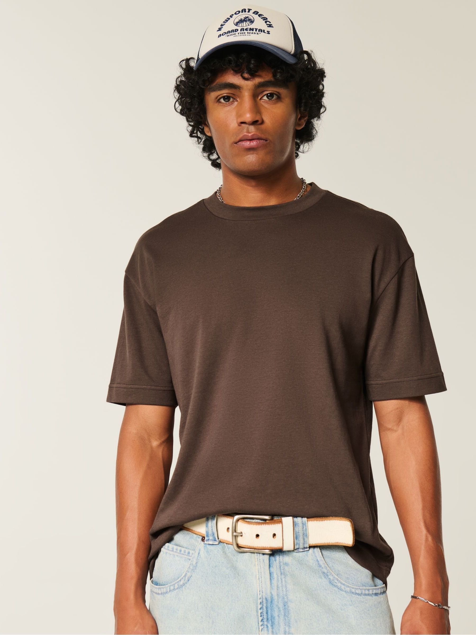 Buy Hollister Brown Cooling Fabric Boxy Short Sleeve T-Shirt from
