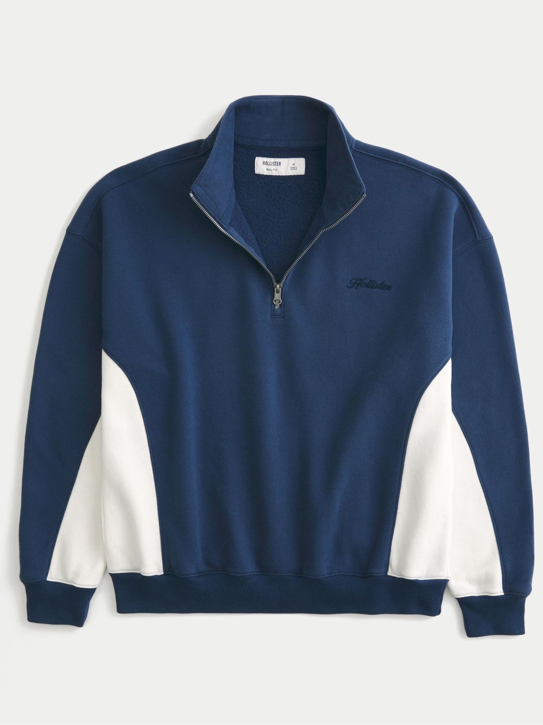 Buy Hollister Blue Boxy Quarter Zip Logo Sweatshirt from the Next