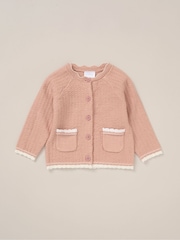 Rock-A-Bye Baby Boutique Pink Cardigan Woven Dobby Shorts Headband and Tights Outfit Set - Image 2 of 6