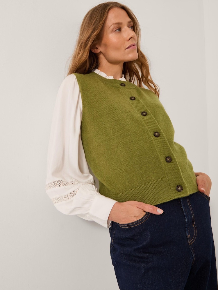 Monsoon Green Brooke Button Knit Tank Top - Image 1 of 4