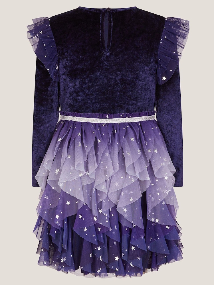 Monsoon Blue Cosmic Velour Long Sleeve Disco Dress - Image 2 of 3 Monsoon Blue Cosmic Velour Long Sleeve Disco Dress - Image 2 of 3