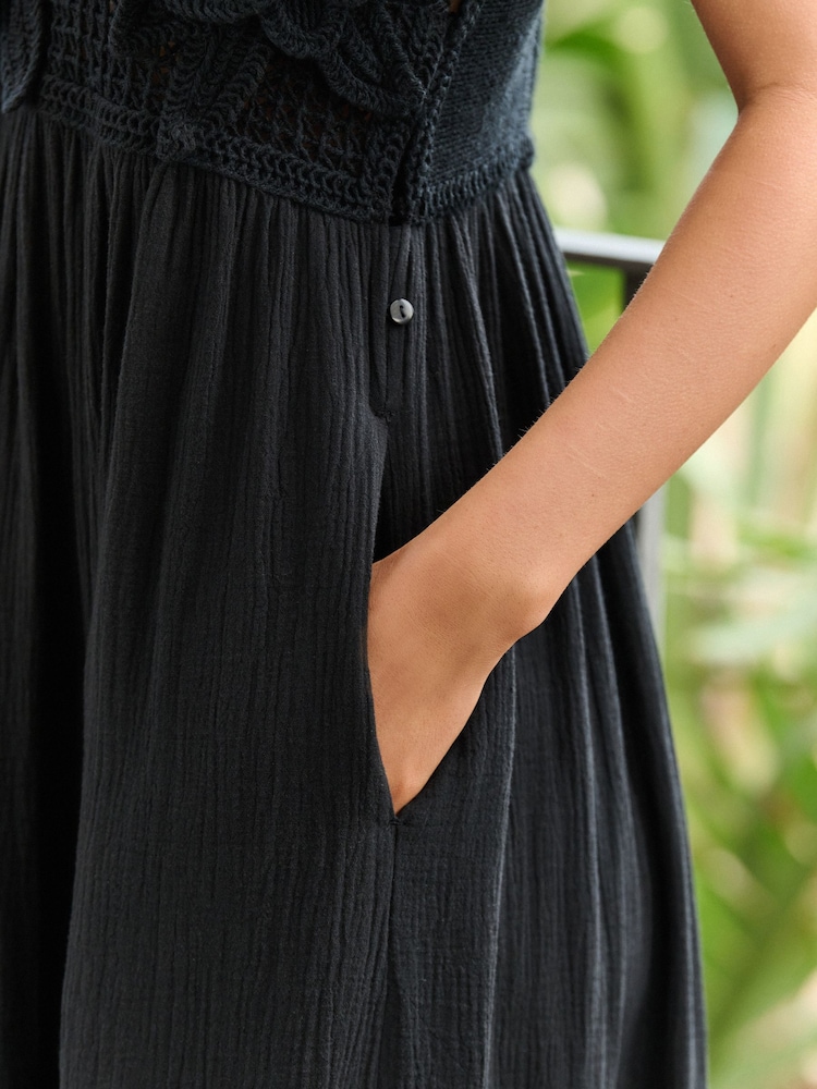 B by Ted Baker Cotton Crochet Beach Cover Up Black Dress - Image 4 of 4