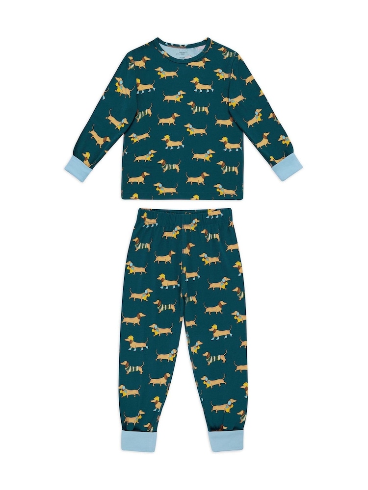 Chelsea Peers Kids Sausage Dog Stroll Print Long Pyjama Set - صورة 1 من 3 Chelsea Peers Kids Sausage Dog Stroll Print Long Pyjama Set - صورة 1 من 3