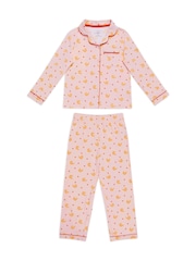 Chelsea Peers Pink Kids Croissant Print Long Pyjamas Set - Image 1 of 3