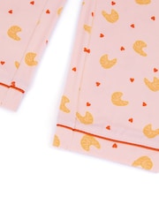 Chelsea Peers Pink Kids Croissant Print Long Pyjamas Set - Image 3 of 3