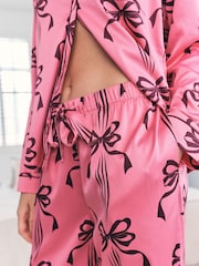 Chelsea Peers Pink Satin Bow Print Long Pyjamas Set - Image 3 of 6