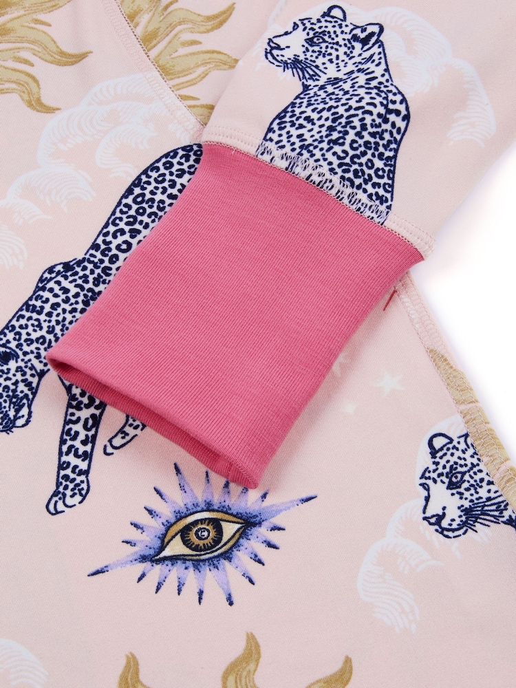 Chelsea Peers Pink Kids Celestial Leopard Print Long Pyjamas Set - Image 2 of 3 Chelsea Peers Pink Kids Celestial Leopard Print Long Pyjamas Set - Image 2 of 3