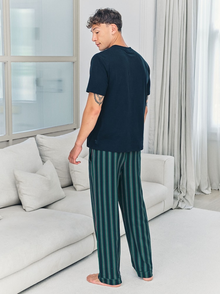 Chelsea Peers Blue Embroidered Fish Henley Stripe Long Pyjama Set - Image 2 of 7 Chelsea Peers Blue Embroidered Fish Henley Stripe Long Pyjama Set - Image 2 of 7