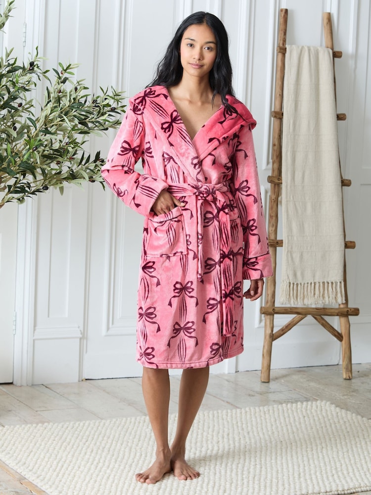 Chelsea Peers Pink Fleece Bow Print Dressing Gown - Image 1 of 5