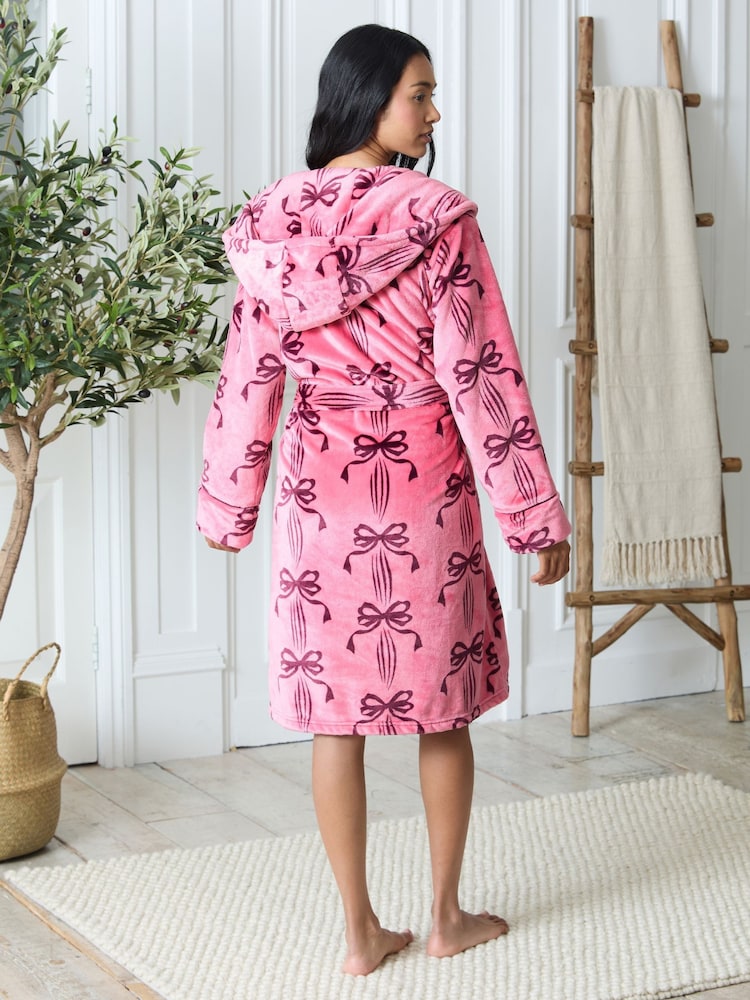 Chelsea Peers Pink Fleece Bow Print Dressing Gown - Image 2 of 5