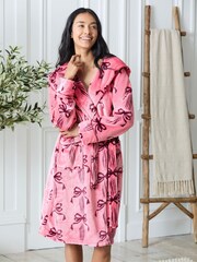 Chelsea Peers Pink Fleece Bow Print Dressing Gown - Image 3 of 5