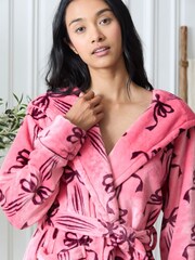 Chelsea Peers Pink Fleece Bow Print Dressing Gown - Image 4 of 5