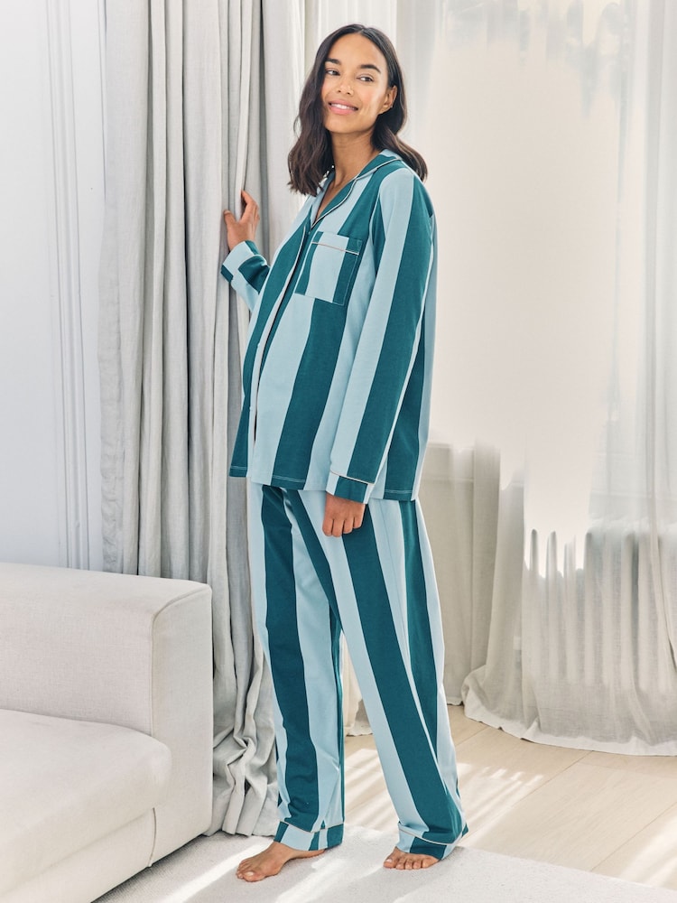 Conjunto de pijama longo listrado para maternidade Chelsea Peers - Imagem 1 de 6