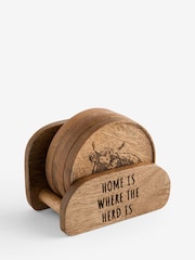 Set of 4 Natural Hamish Wooden Coasters in Holder - Image 1 of 1