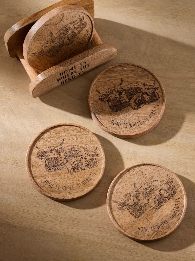 Ensemble de 4 sous-verres Hamish en bois avec support - Image 2 de 4 Ensemble de 4 sous-verres Hamish en bois avec support - Image 2 de 4