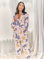 Chelsea Peers Pink Maternity Celestial Leopard Print Button Up Long Pyjamas Set - Image 3 of 6