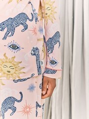 Chelsea Peers Pink Maternity Celestial Leopard Print Button Up Long Pyjamas Set - Image 5 of 6