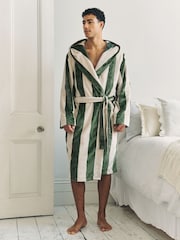 Chelsea Peers Green Fleece Stripe Hooded Dressing Gown - Image 1 of 5