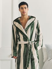 Chelsea Peers Green Fleece Stripe Hooded Dressing Gown - Image 2 of 5