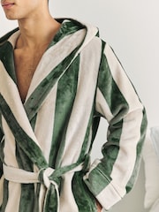 Chelsea Peers Green Fleece Stripe Hooded Dressing Gown - Image 4 of 5
