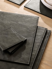 Set of 4 Black Textured Reversible Faux Leather Placemats and Coasters - Image 2 of 3