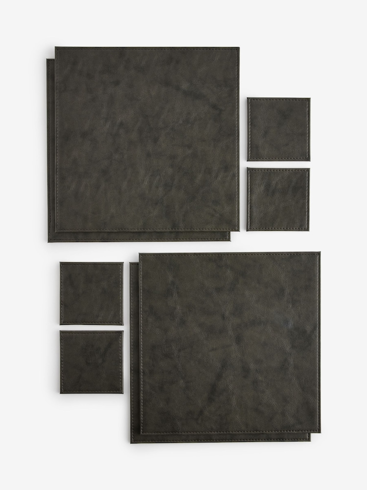 Set of 4 Black Textured Reversible Faux Leather Placemats and Coasters - Image 3 of 3