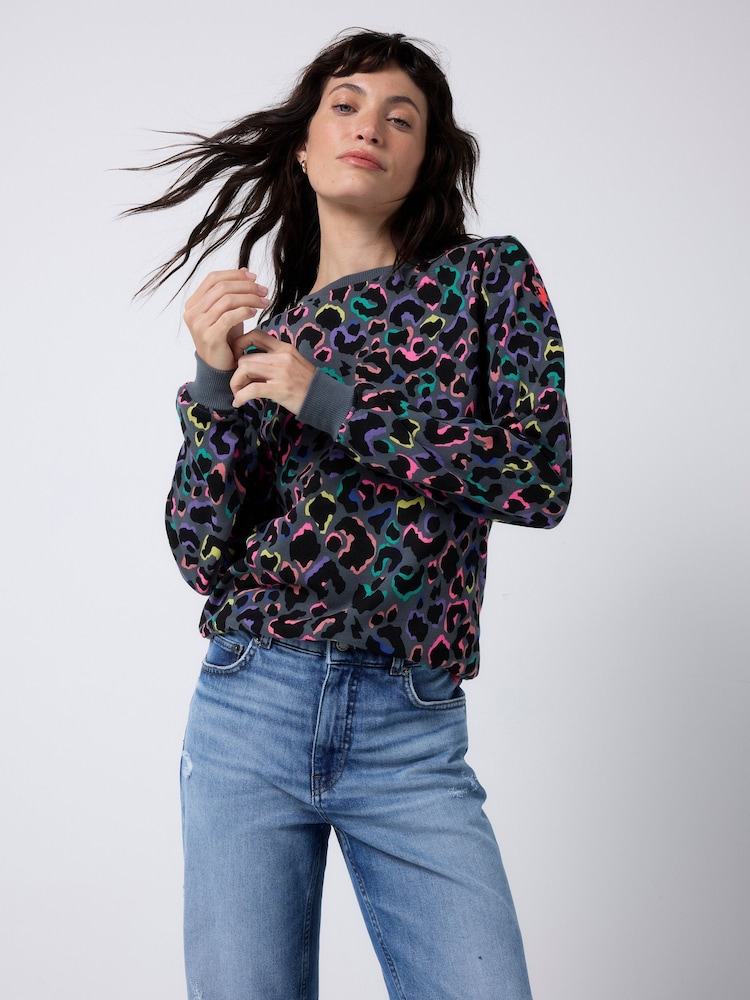 SCAMP & DUDE Grey Classic Sweatshirt with Leopard & Lightning Bolt - Image 1 of 5