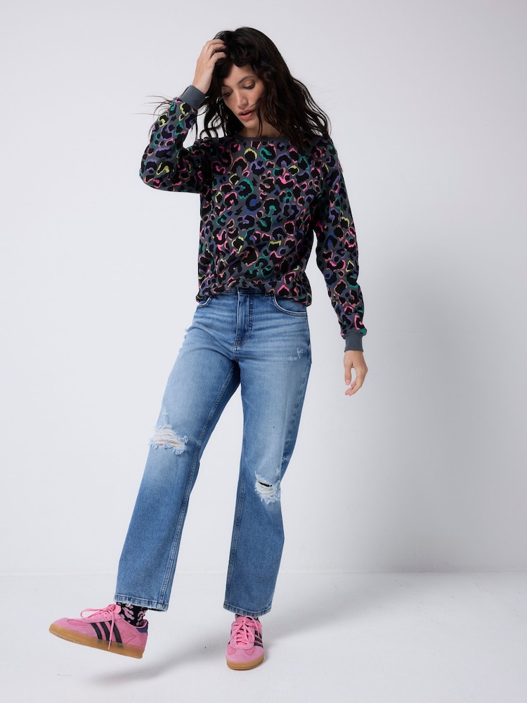 SCAMP & DUDE Grey Classic Sweatshirt with Leopard & Lightning Bolt - Image 2 of 5