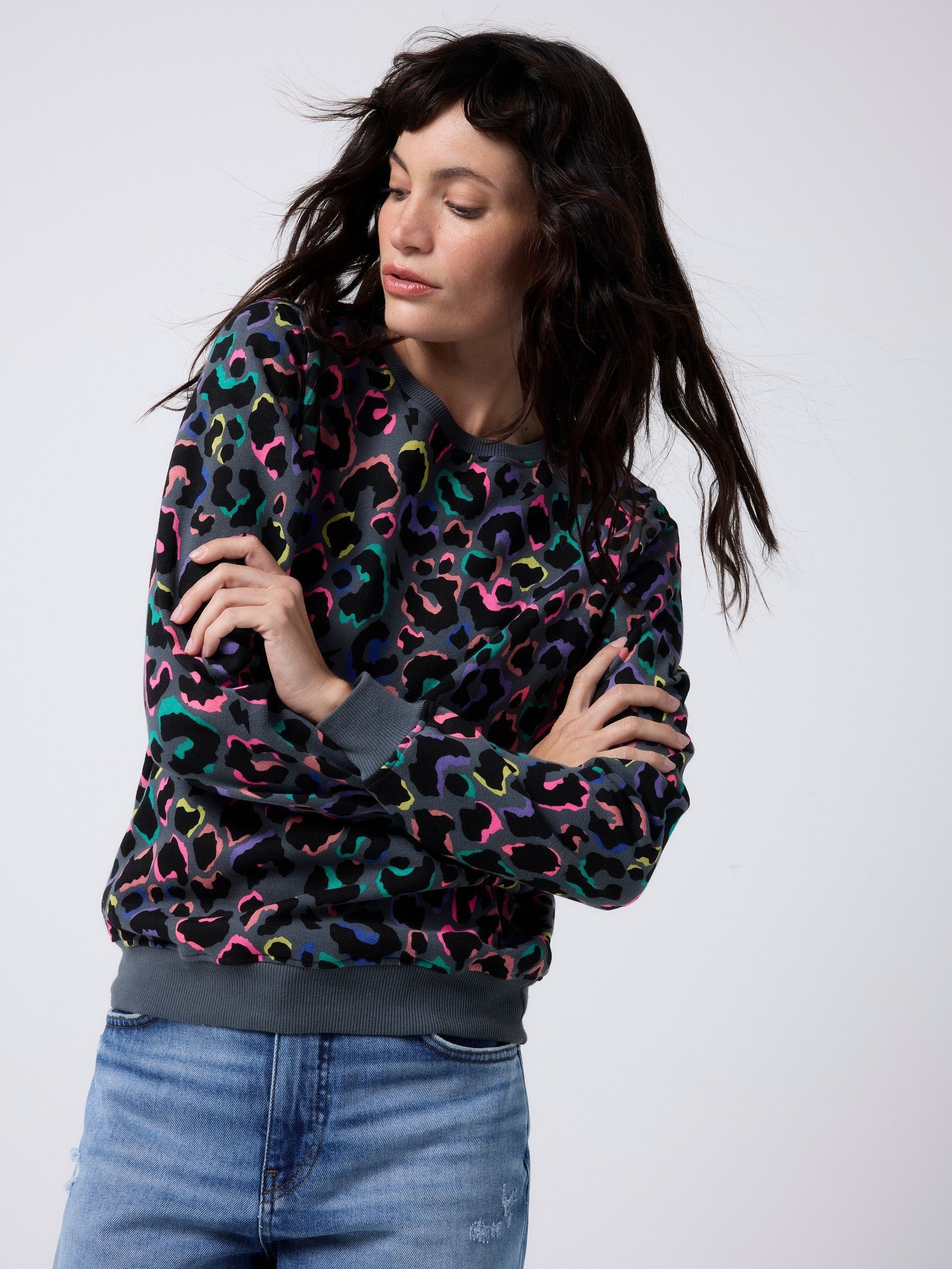Need Eye Rivet Buy SCAMP & DUDE Grey Classic Sweatshirt with Leopard & Lightning Bolt ...