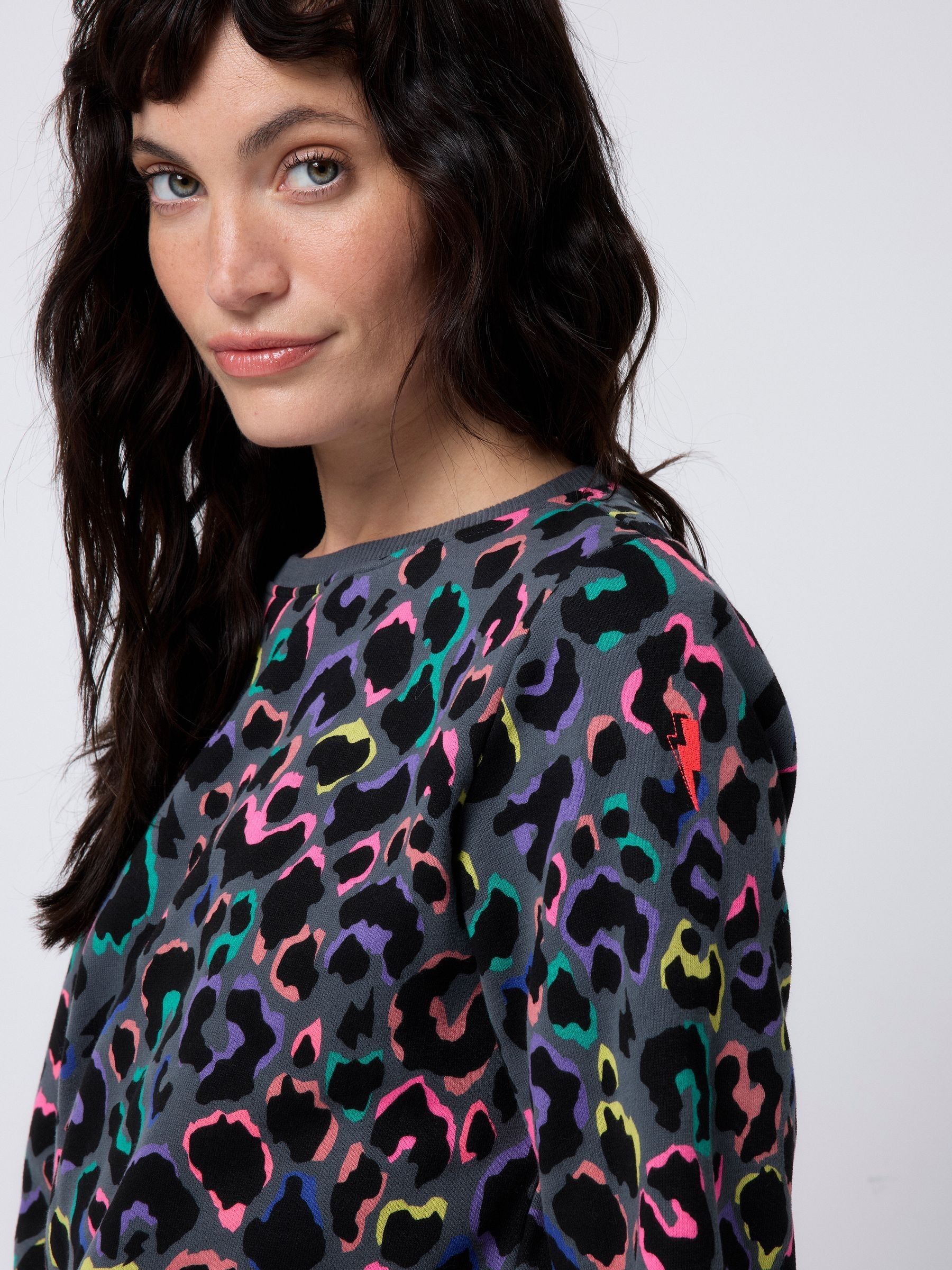 Need Eye Rivet Buy SCAMP & DUDE Grey Classic Sweatshirt with Leopard & Lightning Bolt ...