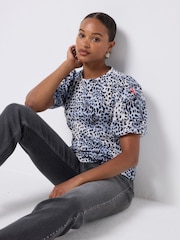 SCAMP & DUDE Cheetah Woven Printed Puff Sleeve Top - Imagem 3 de 4