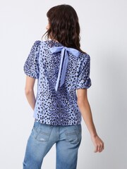 SCAMP & DUDE Blue Short Blouson Sleeve Top with Wild Leopard - Image 5 of 5
