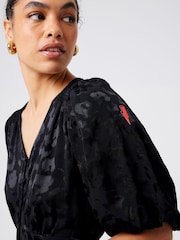 SCAMP & DUDE Black Puff Sleeve Short Tea Dress Leopard Jacquard - Image 4 of 5