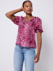 SCAMP & DUDE Pink Ruffle V-Neck Blouse Cheetah - Image 1 of 5